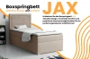 Produktpräsentation Boxspringbett JAX in Beige mit Fokus auf Design und Stauraum.