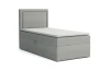 Graues Einzel-Boxspringbett ALA mit gepolstertem Kopfteil.