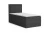 Dunkelgraues Boxspringbett Einzelbett mit Kopfteil und Topper vor weißem Hintergrund.