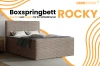 Werbebild für das Boxspringbett Rocky mit Slogan Komfort und Eleganz.