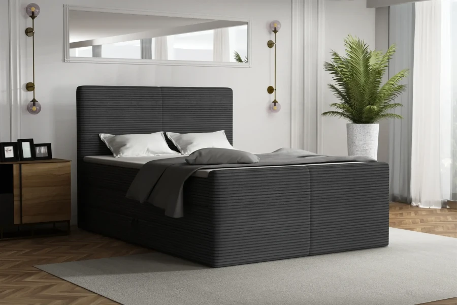 Anthrazit Boxspringbett Cord-Look im modernen Schlafzimmer-Ambiente