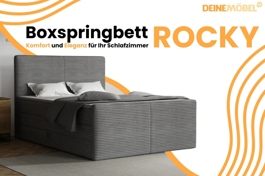 Boxspringbett Rocky in Hellgrau aus Cord – Stilvoller Schlafkomfort von DeinE Möbel24.