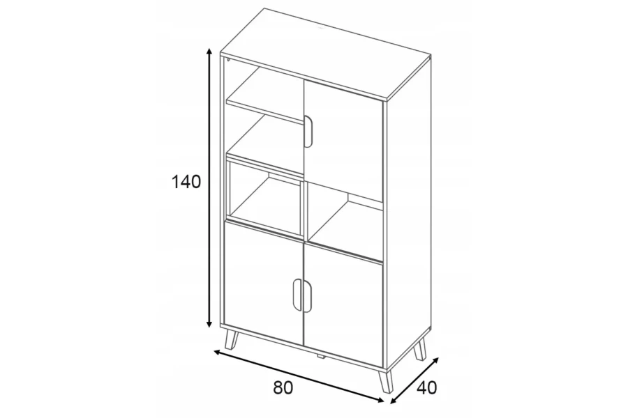 Maße für Justin Schrank: 80 cm Breite, 140 cm Höhe, 40 cm Tiefe