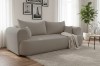 Beigefarbenes Sofa in hellem Wohnzimmer mit Couchtisch und dekorativer Pflanze.