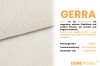 Nahaufnahme des GERRA Bouclé-Stoffs in Creme mit technischen Details zur Materialzusammensetzung.