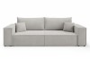Modernes hellgraues Sofa mit breiten Lehnen auf weißem Hintergrund.