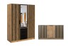 Möbelset Eiche-Optik mit schwarzen Lamellen: Kleiderschrank und passende Kommode.