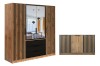 Großes Möbel-Set: Kleiderschrank mit Spiegel und breite Kommode im Lamellen-Design.