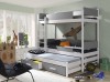 Weißes Etagenbett mit drittem Ausziehbett und Schubladen für das Kinderzimmer.
