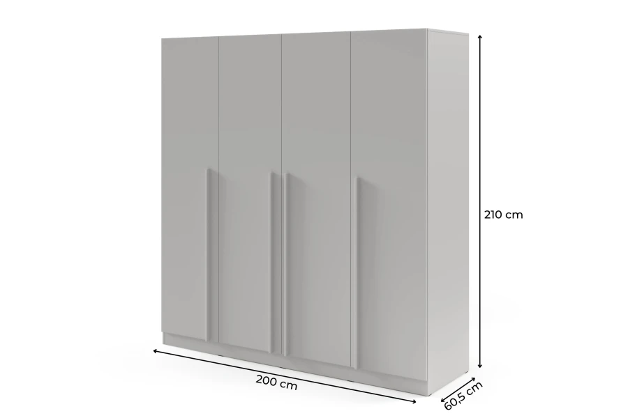 Abmessungen des grauen Brisso Kleiderschranks: 200 cm x 210 cm x 60,5 cm.