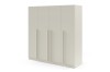 Moderner 4-türiger Kleiderschrank in Beige mit langen Griffleisten.