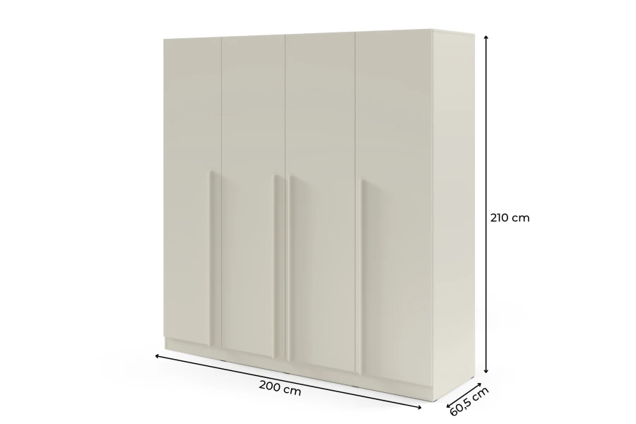 Abmessungen Kleiderschrank: 200 cm breit, 210 cm hoch, 60,5 cm tief.