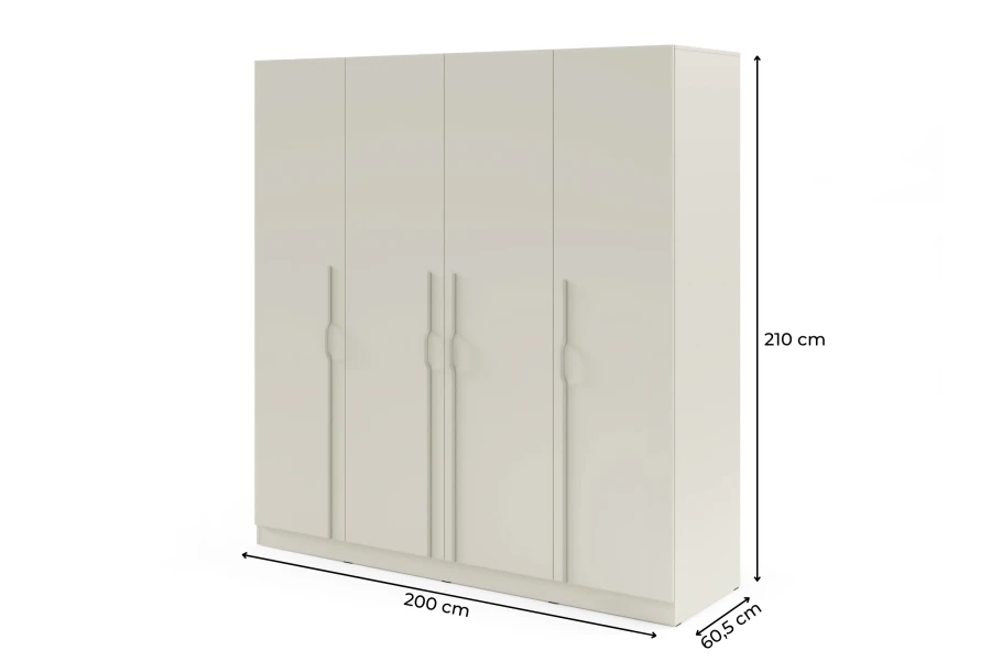 Kleiderschrank 4-türig in Beige, Maße 200x210x60,5 cm, BRISSO Kollektion.