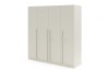 Moderner viertüriger Kleiderschrank in Kaschmir-Beige für das Schlafzimmer.