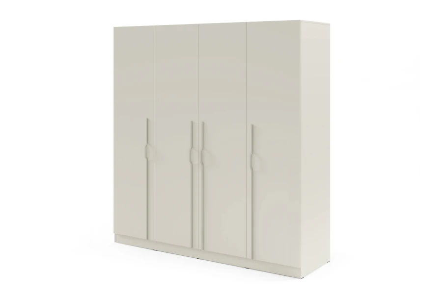 Moderner viertüriger Kleiderschrank in Kaschmir-Beige für das Schlafzimmer.