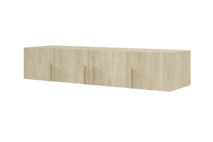 Wandmontiertes Lowboard in heller Holzoptik mit 4 Türen. Elegantes Design für moderne Wohnzimmer.