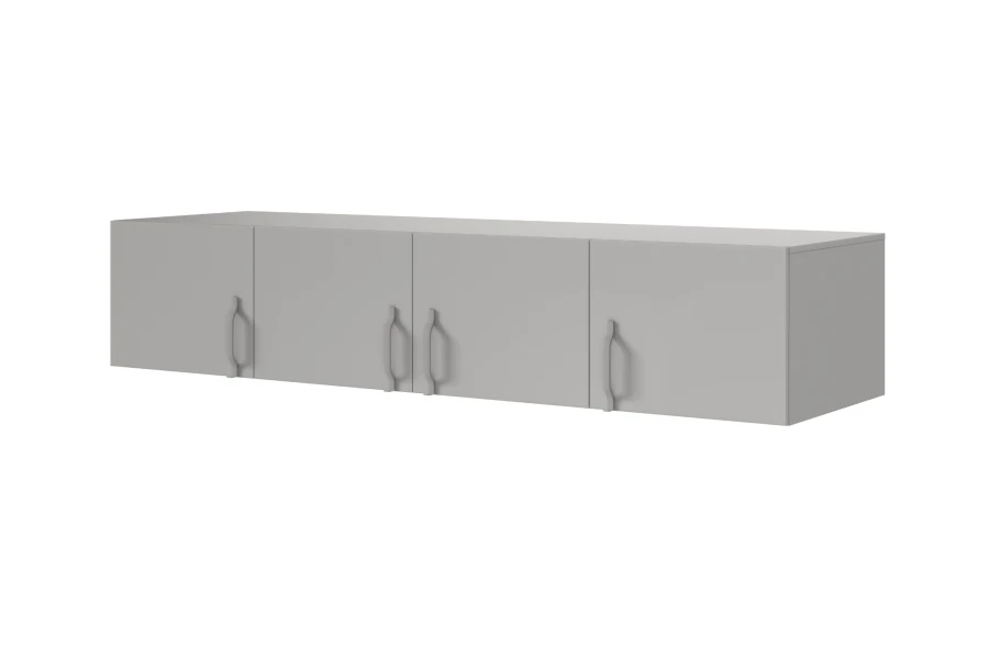 Moderner grauer Wandschrank mit 4 Türen und elegant geschwungenen Griffen.