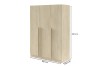 Dreitüriger Kleiderschrank Eiche hell mit Holzgriffen und Maßen 150x210x60,5 cm.
