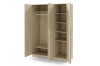 Interior of the wardrobe with many shelves and a clothes rail.