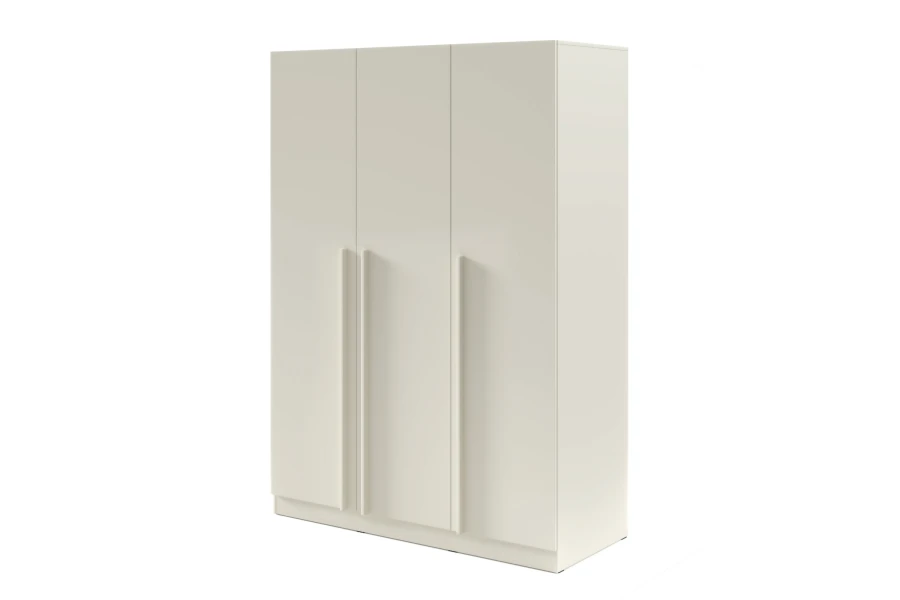 Brisso Kleiderschrank 3-türig in Kaschmir Beige mit langen geraden Griffen, minimalistisches Design.