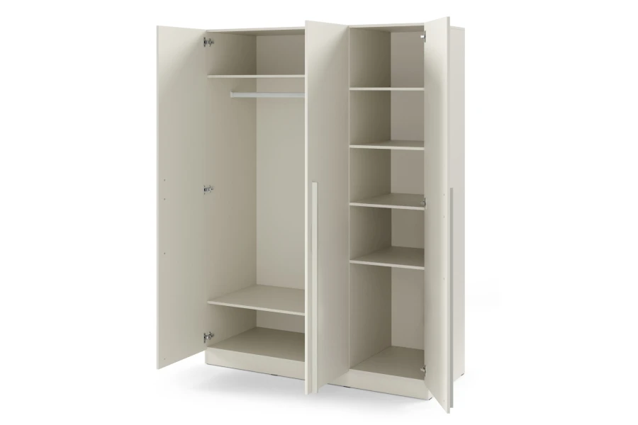 Wardrobe interior with clothes rail and practical shelf compartments without drawers.