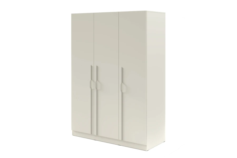 Beiger 3-türiger Kleiderschrank in minimalistischem Design mit langen Griffleisten.