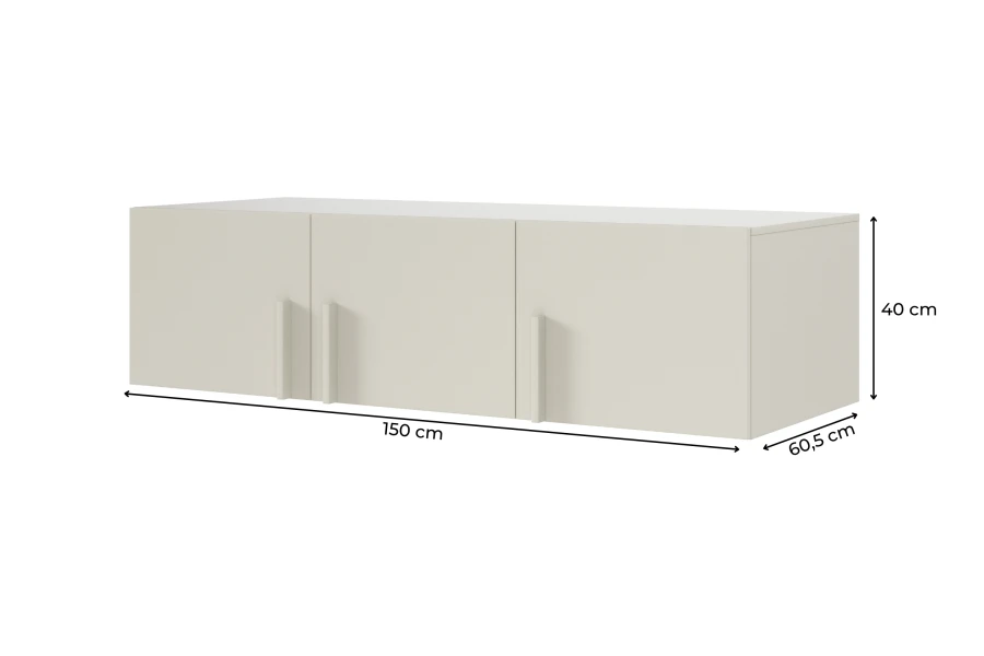 Dimensioned drawing of the Brisso BRN2 cabinet: 150x40x60,5 cm in elegant Cashmere finish.