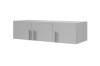 Minimalist grey sideboard with three doors and simple vertical handles.
