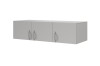 Design sideboard in grey with three doors and elegantly curved metal handles.