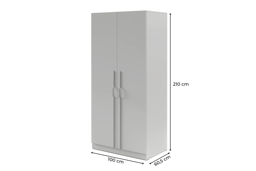 Grijze kledingkast 2-deurs met afmetingen 100x210x60,5 cm, moderne linnenkast voor de slaapkamer.