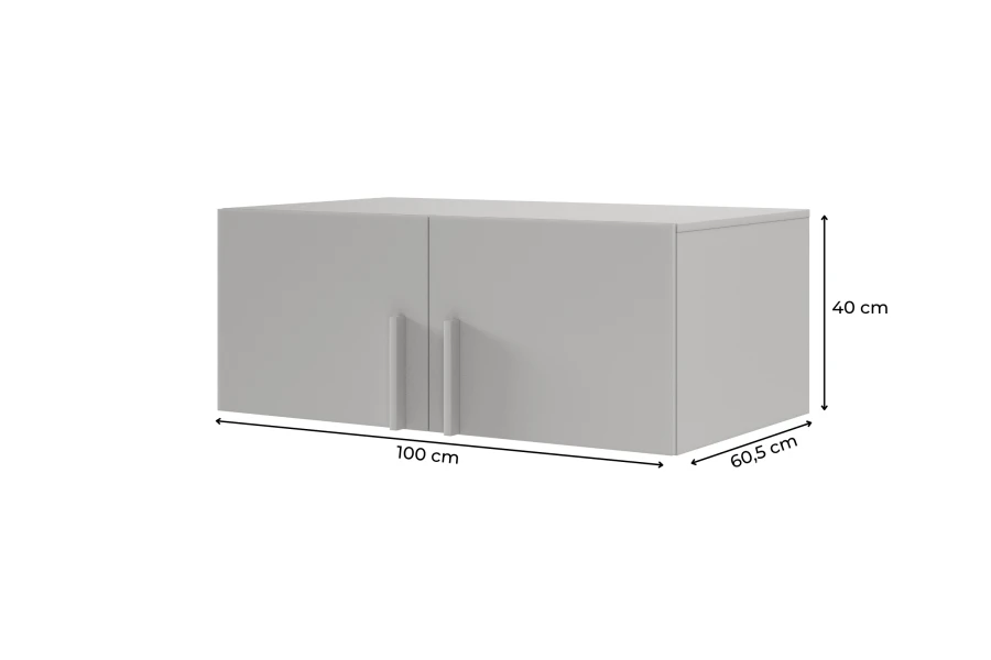 Grauer Aufsatzschrank mit Maßen 100x40x60,5 cm, platzsparender Hängeschrank für zusätzliche Ordnung.