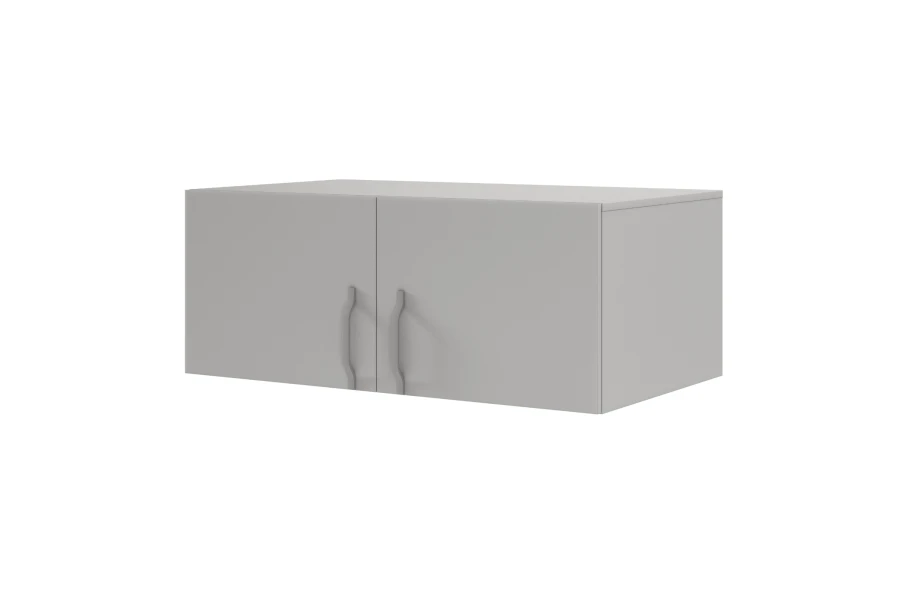 Modern grey upper unit 2-door with elegant handles, minimalist cupboard for living areas.
