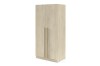 Two-door wardrobe in light oak look with matching wooden handles.