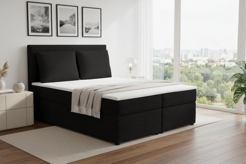 TAMI 200x200 Poso 135 Schwarz Boxspringbett mit Bettkasten Deine Möbel