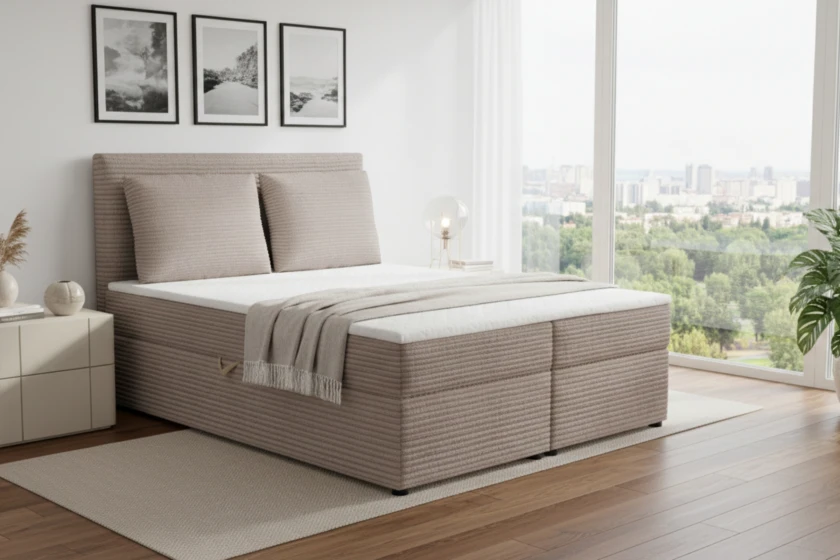 TAMI 200x200 Poso 02 Beige Boxspringbett mit Bettkasten Deine Möbel