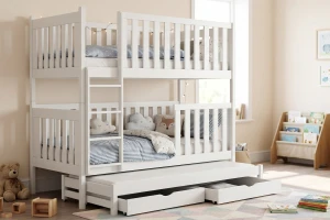 OLIVIA 90x200 Weiß Etagenbett Ausziehbett für 3 Kinder mit Schubladen Deine Möbel