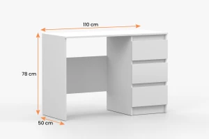  SIMO 06 Schreibtisch in weiß, 110 cm breit, mit 3 Schubladen, SIMO-Kollektion Deine Möbel  