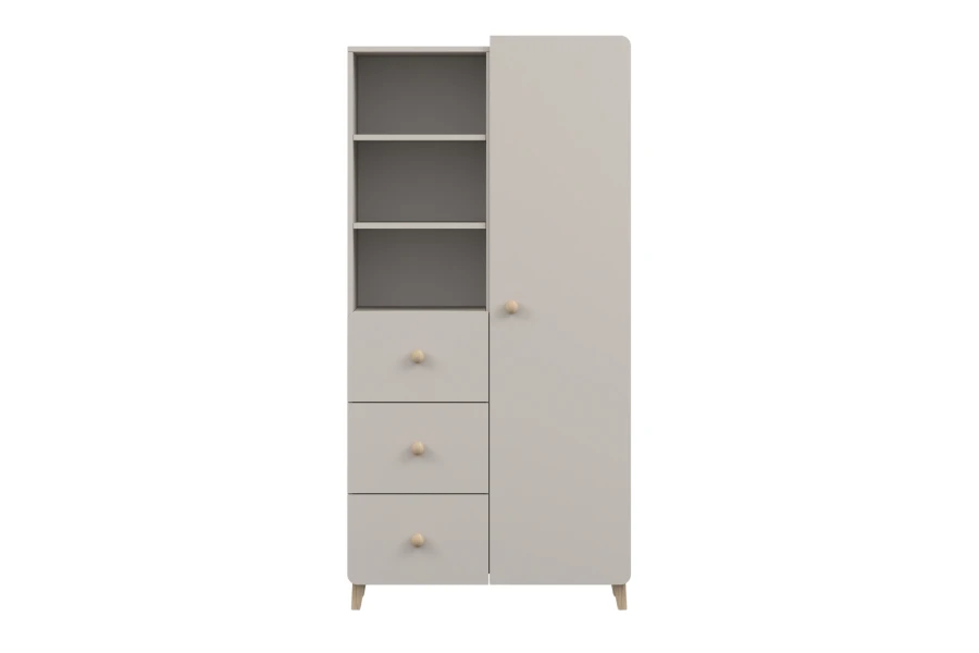 Moderner Kombischrank in Beige mit Regalfächern und Schubladen für das Kinderzimmer, Marco Kollektion.