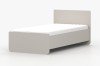 Minimalistisches Kinderbett in Beige mit weißer Matratze, freistehend vor hellem Hintergrund.