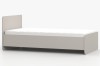 Modern single bed in beige with mattress, side view