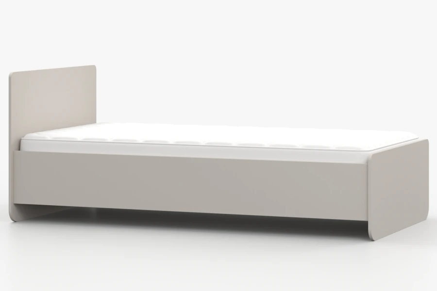 Modern eenpersoonsbed in beige met matras, zijaanzicht