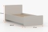 Maßangaben für beige Einzelbett: 205 cm Länge, 97 cm Breite, 75 cm Höhe.