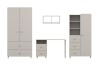 Möbelset fürs Kinderzimmer in Beige: Kleiderschrank, Schreibtisch und Regal im einheitlichen Design.