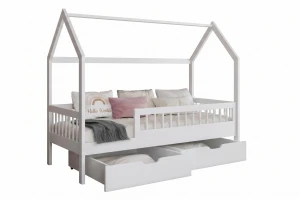 LOREN 80x180 Weiß Hausbett Einzelbett Kinderbett aus Massivholz Deine Möbel 
