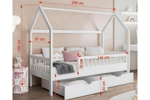 LOREN 80x180 Weiß Hausbett Einzelbett Kinderbett aus Massivholz Deine Möbel 