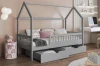 Modernes graues Hausbett im skandinavischen Design mit Schubladen und Fallschutz für das Kinderzimmer.