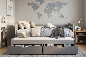 TED 90x200 Grau + Graphit Kinderbett Ausziehbett mit Schubladen Deine Möbel
