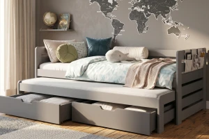 TED 90x200 Grau + Graphit Kinderbett Ausziehbett mit Schubladen Deine Möbel