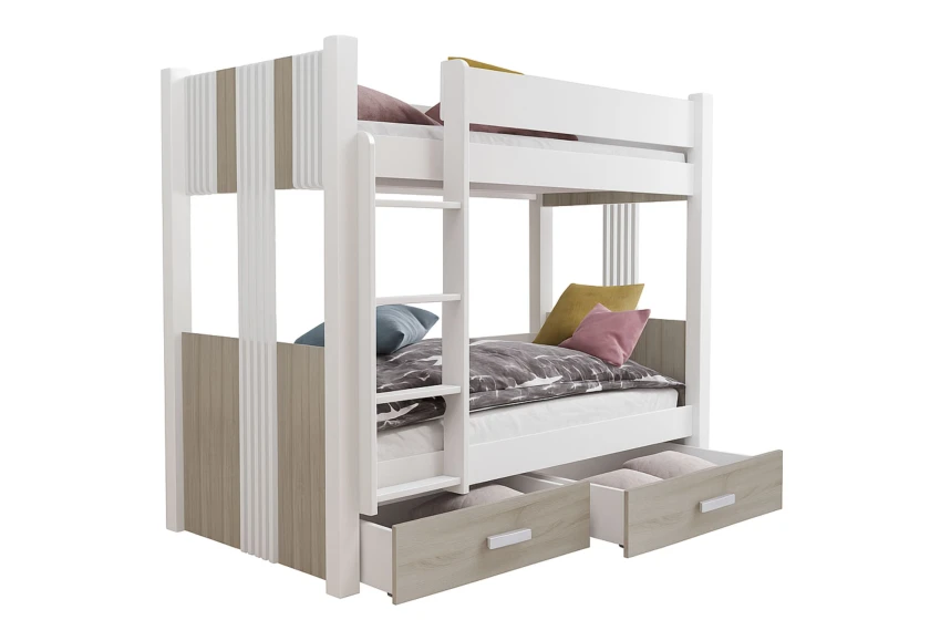 ALEXANDRA II 90x200 Weiß + Eiche Sonoma Etagenbett mit Schubladen Deine Möbel