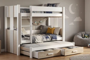 ALEXANDRA III 90x200 Weiß + Sonoma Etagenbett Ausziehbett mit Schubladen Deine Möbel  